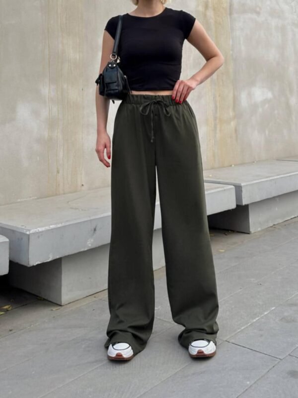 панталони Широки панталони со висок струк и врвки