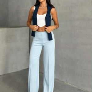 blue pants светло сини широки панталони со висок струк.
