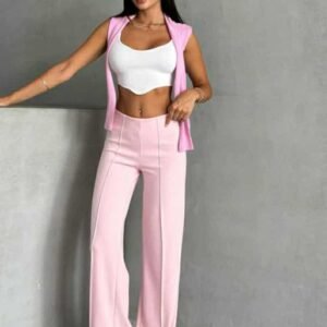 розови широки панталони со висок струк.