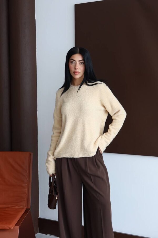 Женска блуза со долги ракави и мека текстура во беж боја женска беж блуза со мека текстура