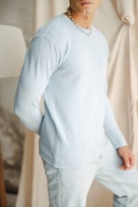 машка сина блуза од мерцелизиран конец