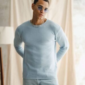 машка сина блуза од мерцелизиран конец
