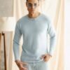 Машка блуза од мерцелизиран конец во сина боја машка сина блуза од мерцелизиран конец