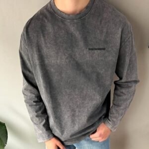 Машка графит блуза со stone washed ефект, 100% памук – минималистички урбан стил за секојдневно носење