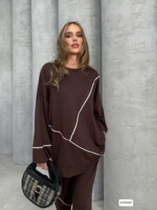Женски комплет за големи броеви во чоколадна кафеава боја, 100% памук, удобен и мек за секојдневно носење
