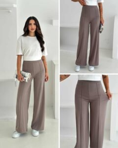 женски панталони од модал со широк крој во боја макијато