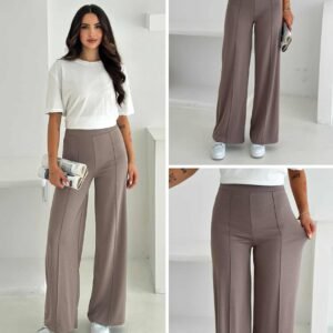 женски панталони од модал со широк крој во боја макијато