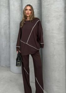 Женски комплет за големи броеви во чоколадна кафеава боја, 100% памук, удобен и мек за секојдневно носење