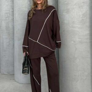 Женски комплет за големи броеви во чоколадна кафеава боја, 100% памук, удобен и мек за секојдневно носење