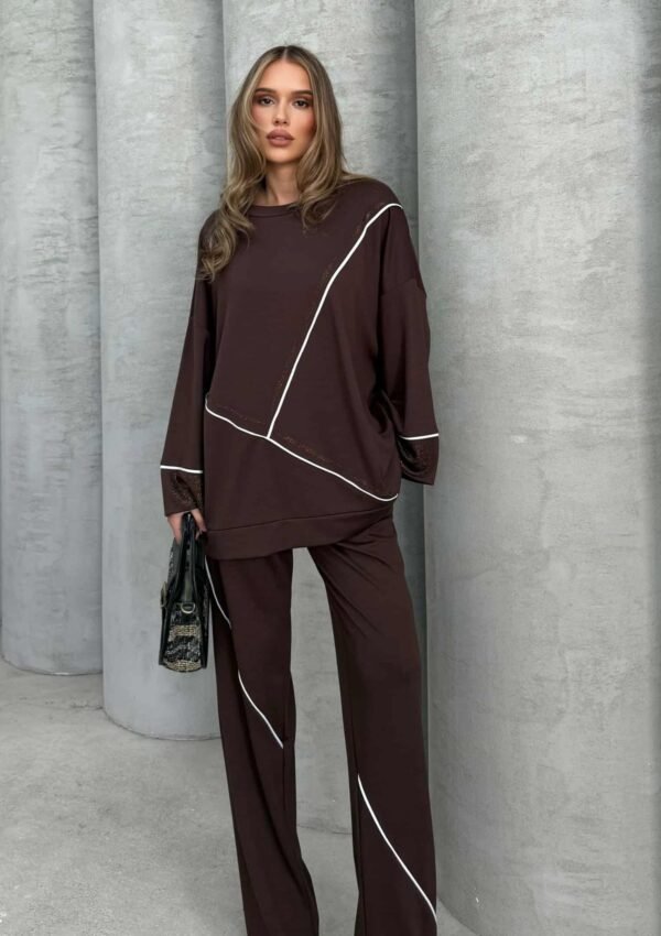 Женски комплет за големи броеви во чоколадна кафеава боја, 100% памук, удобен и мек за секојдневно носење