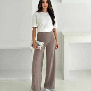 женски панталони од модал со широк крој во боја макијато