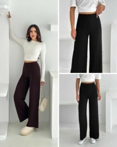 женски панталони од модал со широк крој во црна боја