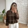 женска каро јакна shacket во кафеава и зелена боја